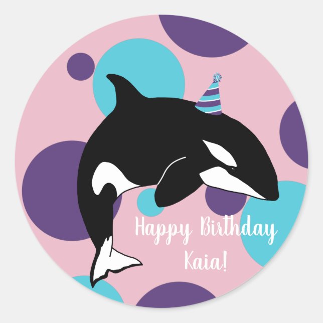 Adesivo Redondo Orca Killer Whale Birthday (Frente)
