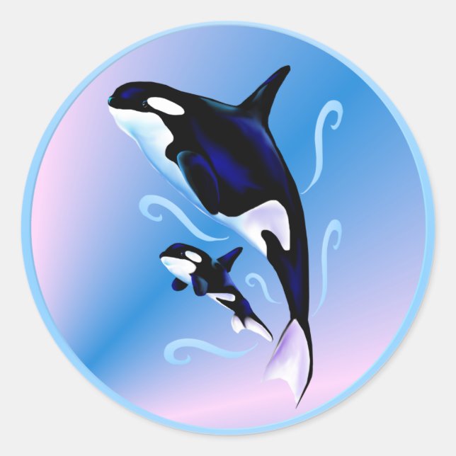 Adesivo Redondo Orca Mãe e Baby Sticker (Frente)