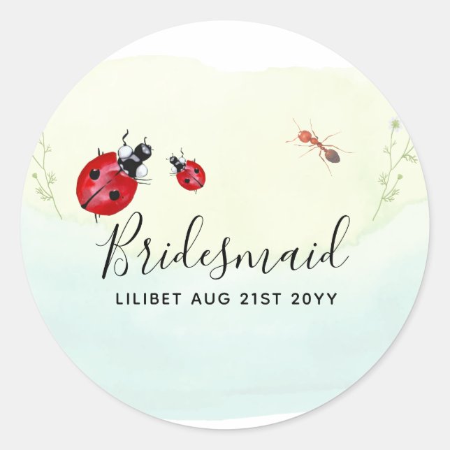 Adesivo Redondo Orçamento Bridesmaid Bridal Party Gifs LADYBUGS (Frente)