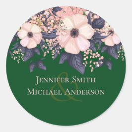 Adesivo Redondo Orçamento de Casamento Floral Verde Rosa