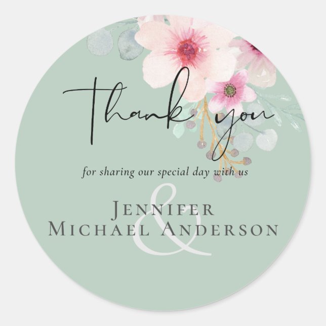 Adesivo Redondo Orçamento de Script Floral de Casamento Floral de  (Frente)