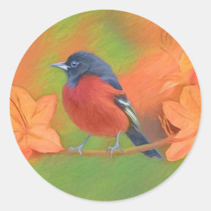 Adesivo Redondo Orchard Oriole Songbird Pintura Original