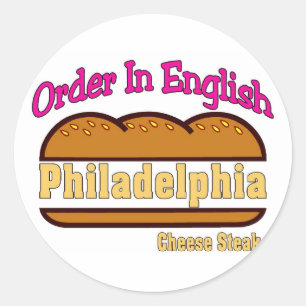 Adesivo Redondo Ordem do Bife do queijo de Philly em inglês