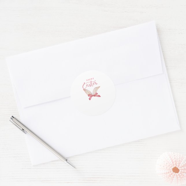 Adesivo Redondo Orelhas de Coelho de Páscoa Rosa (Envelope)