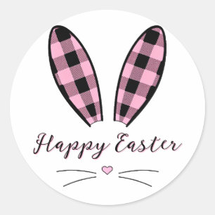 Adesivo Redondo Orelhas de coelho xadrez personalizadas Páscoa