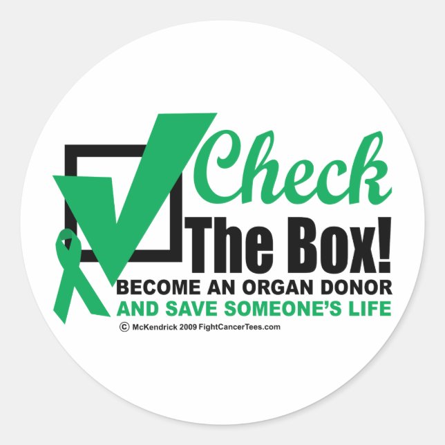 Adesivo Redondo Organ Donor Check the Box (Frente)
