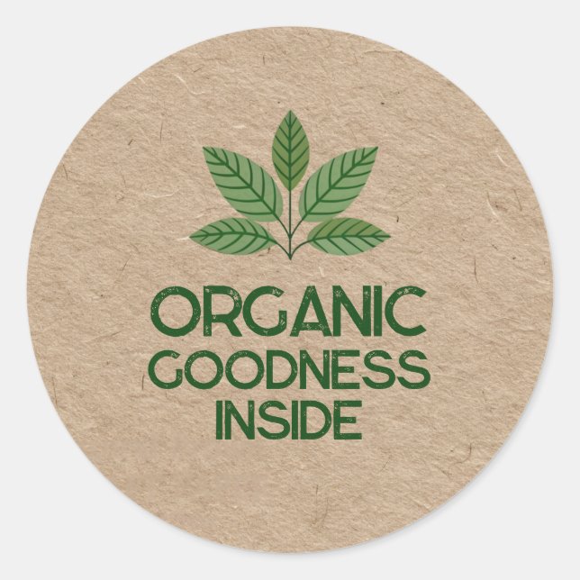 Adesivo Redondo Organic Goodness Inside | Rustic Kraft Look (Frente)