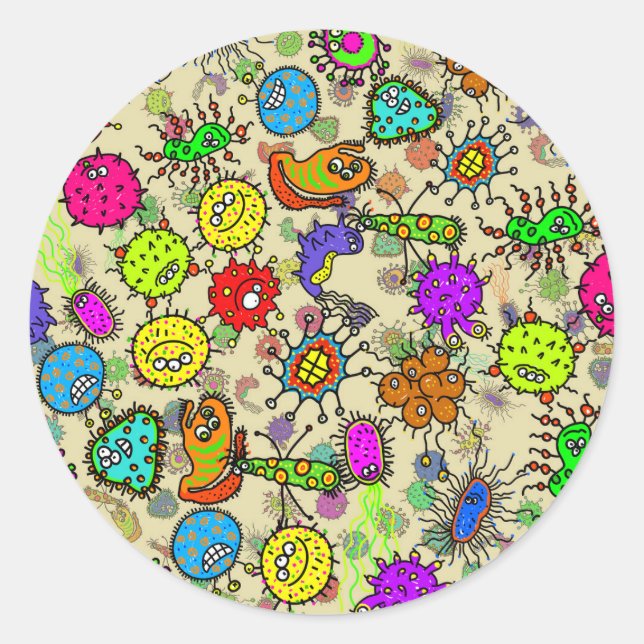 Adesivo Redondo Organismos Funescos De Laboratório Microscópico (Frente)