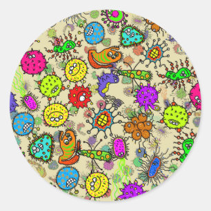 Adesivo Redondo Organismos microscópicos engraçados do laborató