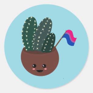 Adesivo Redondo Orgulho Bissexual Cactus