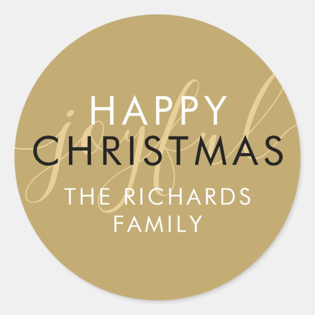 Adesivo Redondo Orgulho Chic Feliz de Natal Moderno e Dourado (Frente)