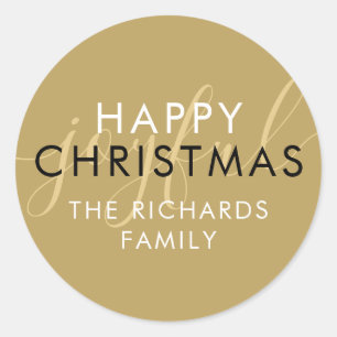 Adesivo Redondo Orgulho Chic Feliz de Natal Moderno e Dourado