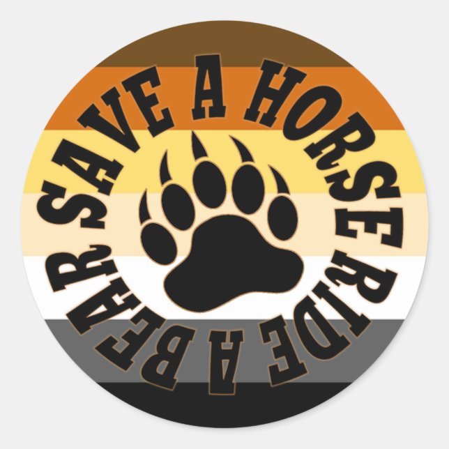 Adesivo Redondo Orgulho de gay Urso Salva Um Urso De Cavalo (Frente)