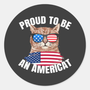 Adesivo Redondo Orgulho de ser americano Cat USA Flag Happy 4º 4º