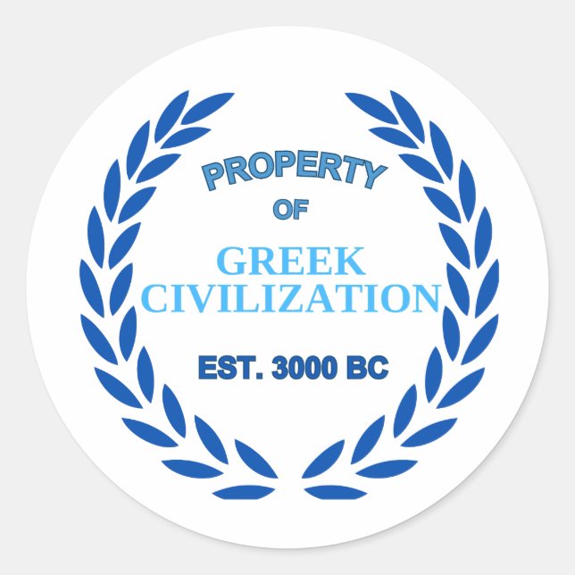 Adesivo Redondo Orgulho de ser grego - Propriedade da Civilização  (Frente)