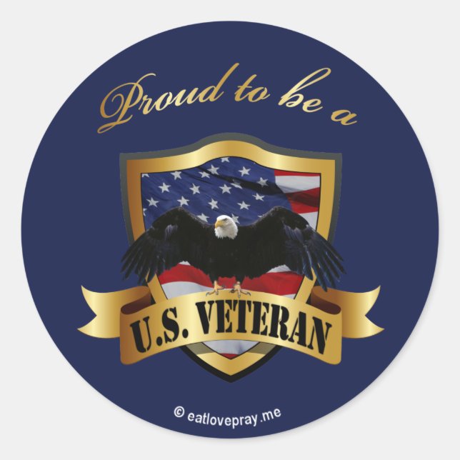 Adesivo Redondo Orgulho de ser um Veterano dos EUA - marinho azul (Frente)