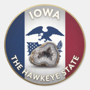 Adesivo Redondo Orgulho do Estado de Iowa 🦅 Emblema do Falcão