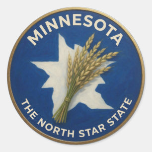 Adesivo Redondo Orgulho do Estado de Minnesota Emblema de Grão 🌾