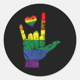 Adesivo Redondo Orgulho gay ASL - Linguagens de sinais LGBT Defici