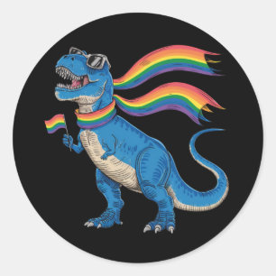 Adesivo Redondo Orgulho gay Dino Trex Rainbow Flag Lgbt Ally