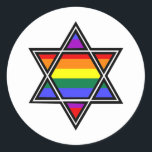 Adesivo Redondo Orgulho gay do Rainbow Star personalizável de Davi<br><div class="desc">Orgulho gay do Rainbow Star personalizável de David</div>