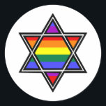 Adesivo Redondo Orgulho gay do Rainbow Star personalizável de Davi<br><div class="desc">Orgulho gay do Rainbow Star personalizável de David</div>