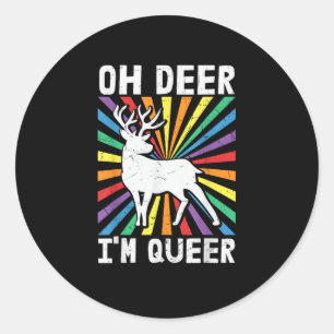Adesivo Redondo Orgulho Gay Lésbica LGBT Vintage Oh Deer Eu Sou Qu