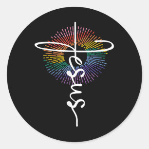 Adesivo Redondo Orgulho Gay Lésbico Queer LGBTQ Jesus Cristão Reli