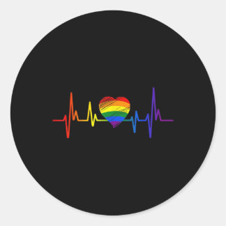 Adesivo Redondo Orgulho gay LGBT Heartbeat Lésbicas Gay Adoram
