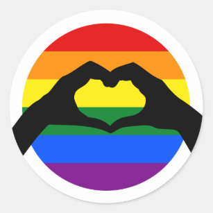 Adesivo Redondo Orgulho gay LGBT Rainbow e Heart Mand Silhouette