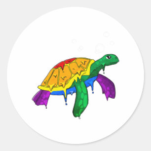 Adesivo Redondo Orgulho gay Rainbow Flag Sea Turtle Sutil LGBTQ