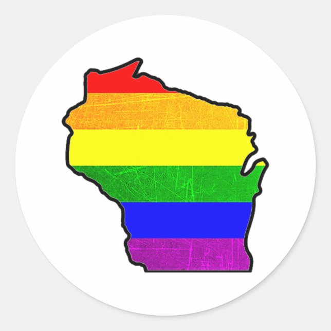 Adesivo Redondo Orgulho gay Rainbow Wisconsin Stickers (Frente)