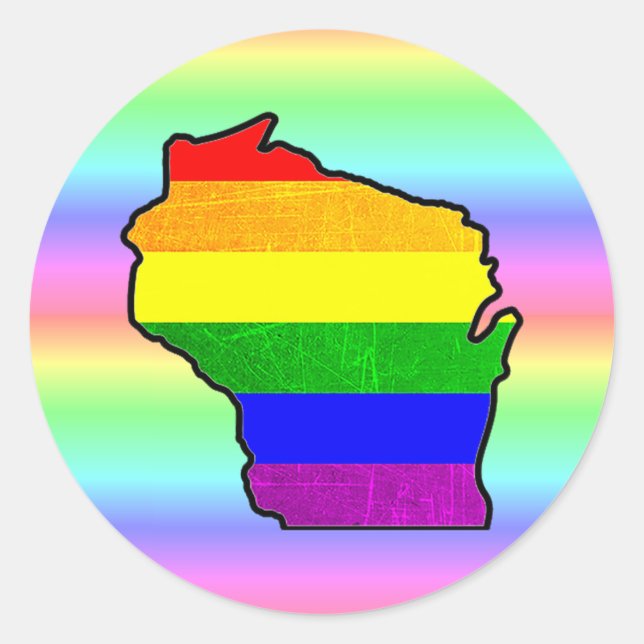 Adesivo Redondo Orgulho gay Rainbow Wisconsin Stickers (Frente)