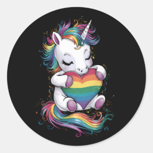 Adesivo Redondo Orgulho gay Unicorn Heart Rainbow Flag Lgbt