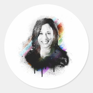 Adesivo Redondo Orgulho Inclusivo Kamala Harris - Tinta Spray