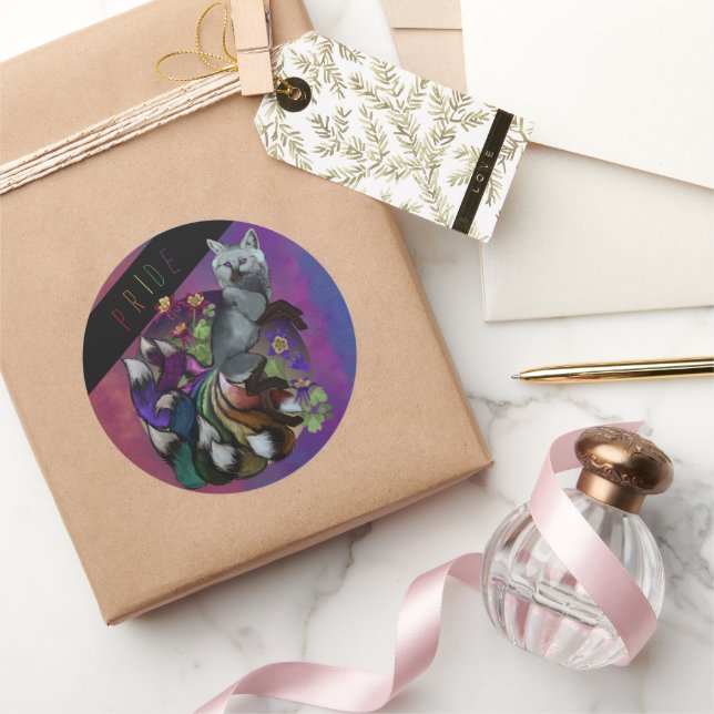 Adesivo Redondo Orgulho Kitsune e Flores Columbinas (Presentear)