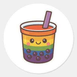 Adesivo Redondo Orgulho LGBTQ+ do Rainbow Bubble Tea