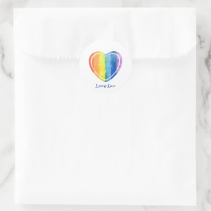 Adesivo Redondo Orgulho LGBTQ Pastel Arco-Íris Coração Artístico P