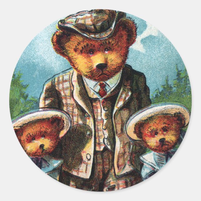 Adesivo Redondo Orgulho Papa Urso - Letra P - Urso de Teddy Vintag (Frente)