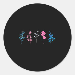 Adesivo Redondo Orgulho Transgênero Floral, Flor da Bandeira Trans