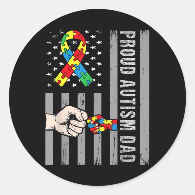 Adesivo Redondo Orgulhosa Autismo Pai Americano Bandeira Autismo S (Frente)