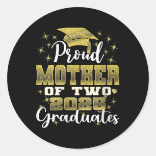 Adesivo Redondo Orgulhosa Mãe de Dois Graduandos de 2025 Graduação