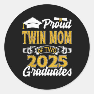 Adesivo Redondo Orgulhosa Mãe Gêmea De Dois Graduandos De 2025 Gra