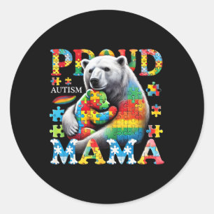 Adesivo Redondo Orgulhosa Mãe Urso Autismo Amor Conscientização Fa
