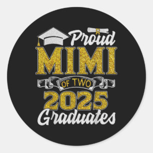 Adesivo Redondo Orgulhosa Mimi de Dois Graduados de 2025 Mãe Cl de