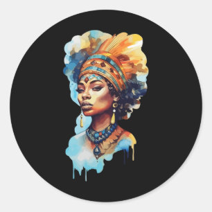 Adesivo Redondo Orgulhosa Mulher Nativa Afro-Americana Espiritual