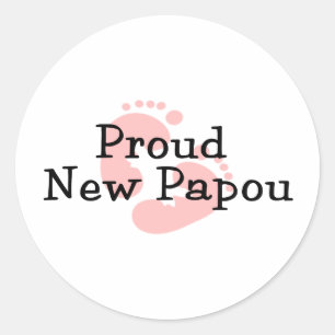 Adesivo Redondo Orgulhosas Pegadas de Bebê Menina Nova Papou