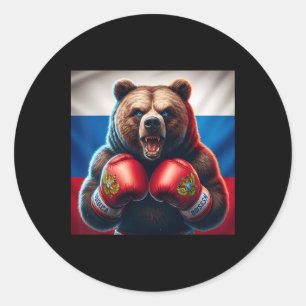 Adesivo Redondo Orgulhoso Boxeador Urso Russo Rússia Kickboxer Box