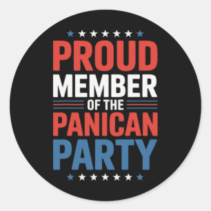Adesivo Redondo Orgulhoso Membro Do Partido Panicano Anti-Trump