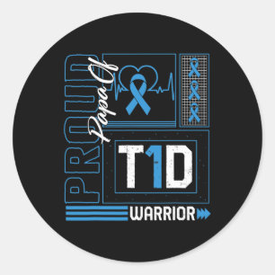 Adesivo Redondo Orgulhoso Papa do Guerreiro T1d Diabetes Awarenes